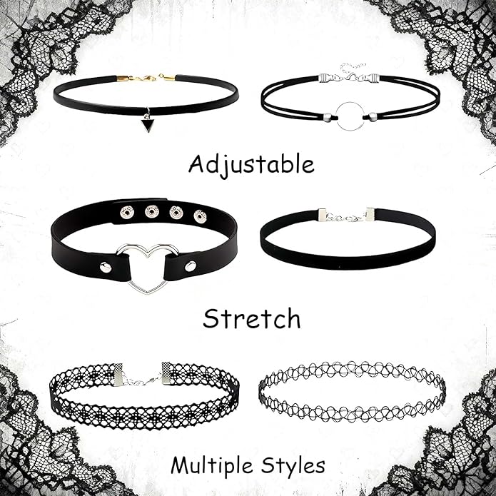 Black Goth Choker Necklace for Women,Black Elegantes Lace Chokers Set,Punk Jewelry Clothes Accessories