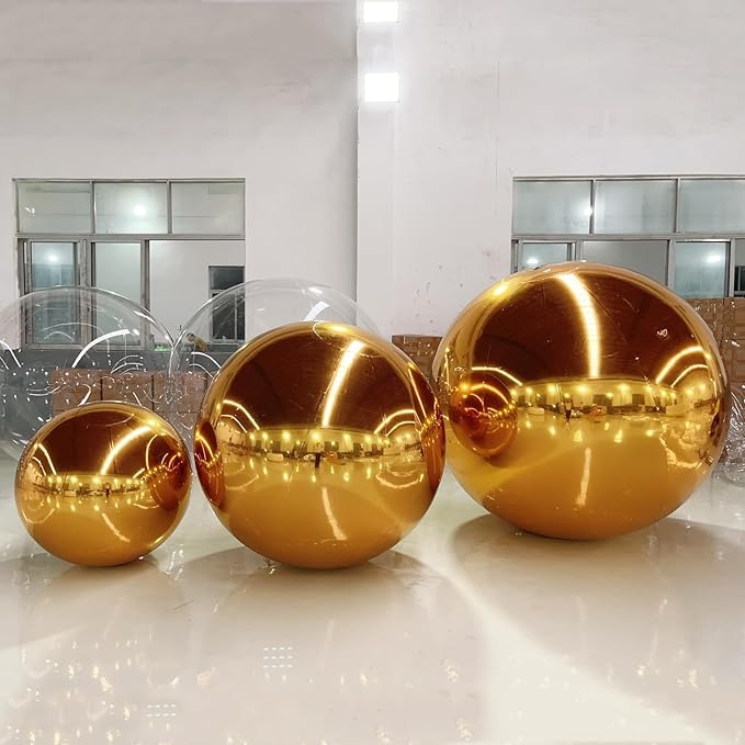 Inflatable Mirror Ball,Silver & Gold & Iridescent Giant Mirror Balloon,Big Shinny Balls,Reusable PVC Hanging Disco Sphere For Party & Wedding & Event Decoration (Gold, 60in 4.9ft 1.5m)