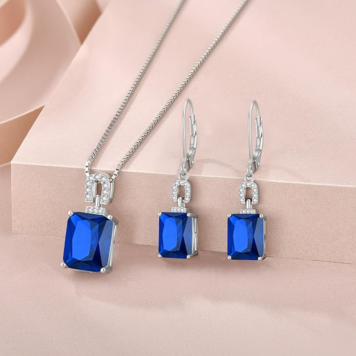 Emerald Cut Earrings 925 Sterling Silver Baguette Birthstone Dangle Drop Leverback Earrings Jewelry Gifts for Women