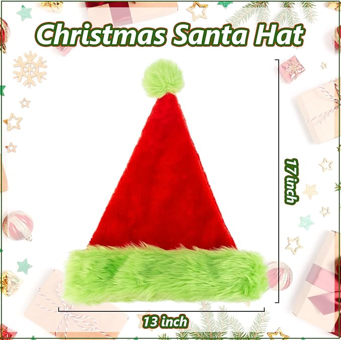 Funny Santa Hat for Adults – Soft Plush Red and Green Christmas Hat for Men and Women – Cozy Holiday Party Headwear