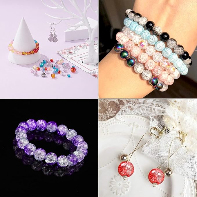 300pcs Crackle Glass Beads, 6mm and 8mm Red Crystal Glass Beads Round Loose Spacer Bulk Beads for DIY Craft Earring Necklace Bracelet Jewelry