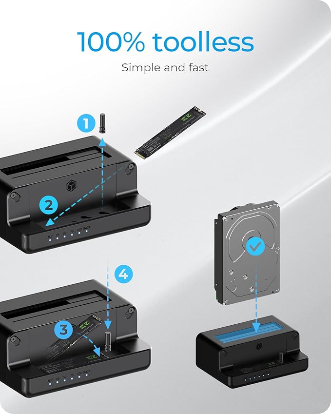 M.2 NVMe & SATA SSD/HDD Hard Drive Docking Station, ICY BOX USB-C 10Gbps M.2 NVMe&SATA Cloner&Reader, Dual Bay Hard Drive cloner for 2.5"/3.5" SSD&HDD Hard Drives, 2 Way Offline Cloning Clone Station