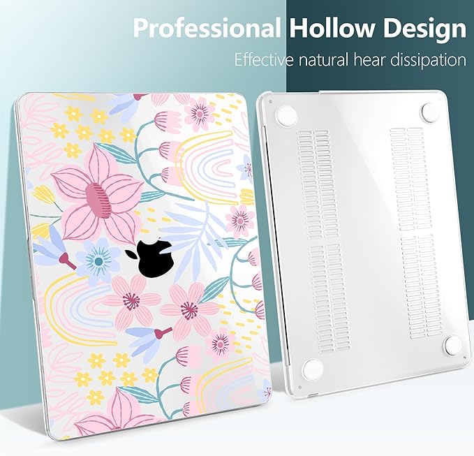 TWOLSKOO Compatible with M4 MacBook Air 13.6 inch Case 2025-2022 Release M4 A3240 M3 A3113 M2 A2681, Plastic Hard Shell & Keyboard Cover & Type C Adapter & Screen Protector, Floral Spring