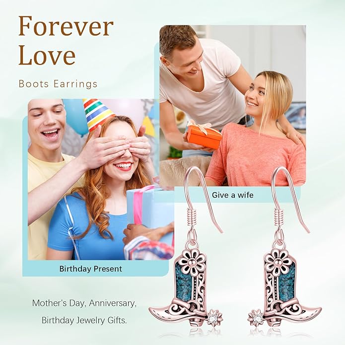 Western Earrings for Women 925 Sterling Silver Turquoise Western Country Dangle Drop Earrings Country Jewelry Gifts for Cowgirl Cowboy