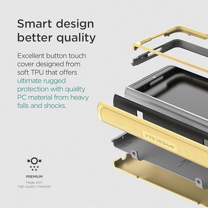 VRS DESIGN Terra Guard Modern for Galaxy Z Fold 4 5G (2022), Premium Modern Neat Style [Anti Scratch Hinge Protection] Case with Tempered Glass Screen Protector (Lemonade)