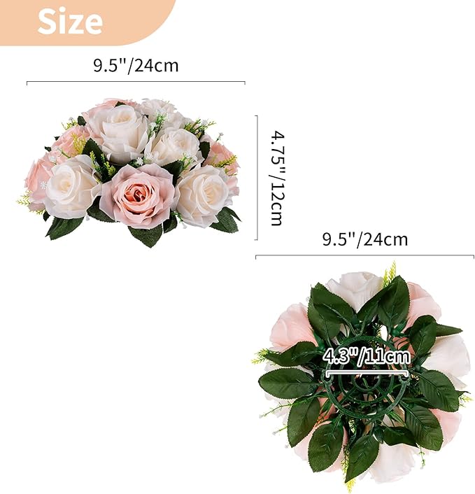 NUPTIO Flower Balls for Wedding Centrepieces - 2 Pcs 9.5in Diameter Artificial Flower Ball Arrangement Bouquet Peachy Pink & Creamy White Fake Rose Flowers Party Centerpieces for Weddings Tables