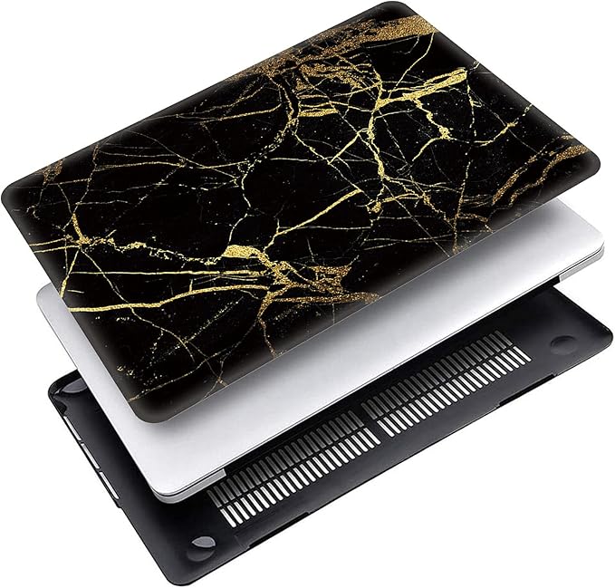 Black Gold Marble Laptop Cover Compatible with MacBook Air 13/13.3 Inch Case 2017 2016 2015 2014 2013 2012 2011 2010 A1466/A1369, AMCJJ Plastic Hard Shell Case & Keyboard Cover &Screen Protector