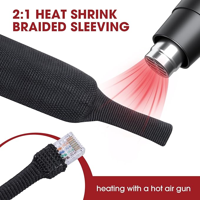 Heat Shrink Wire Loom 2:1 Shrinkable Braided Cable Sleeve 2 Inch ID-18ft Abrasion Protection Flexibility Fabric Wiring Harness Cover Sheath