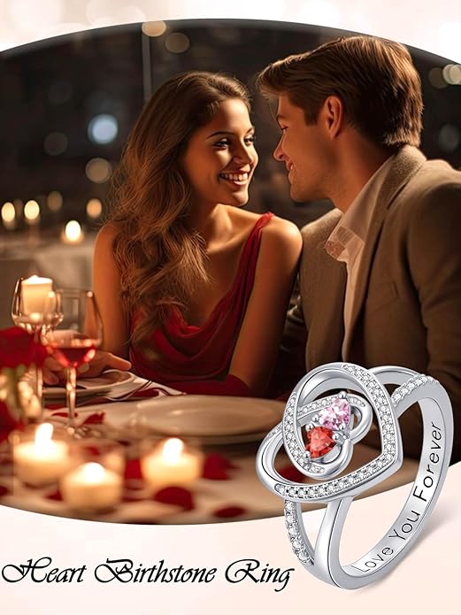 Valentine's Day Gifts for Women Birthstone Rings for Women Heart Statemet Engagement Eternity Wedding Promise Rings Jewelry Anniversary Christmas Valentine Mothers Day Birthday Gifts for Wife Her Girlfriend