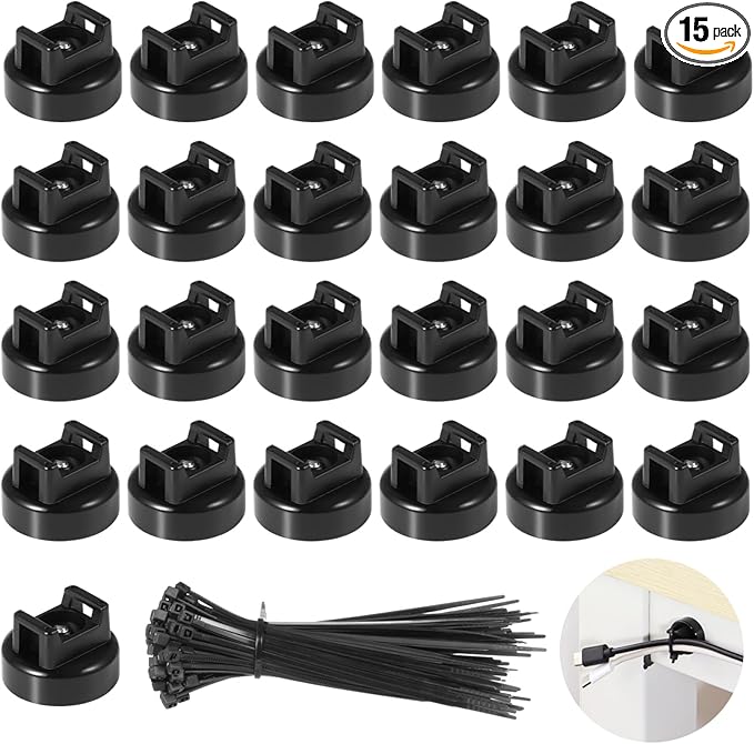 Magnetic Cable Zip Tie Mounts, 15 Pcs Magnets with 50 Pcs Cable Zip Ties, Multipurpose Magnetic Cables Holder for Cables Management, Wire Management Bases