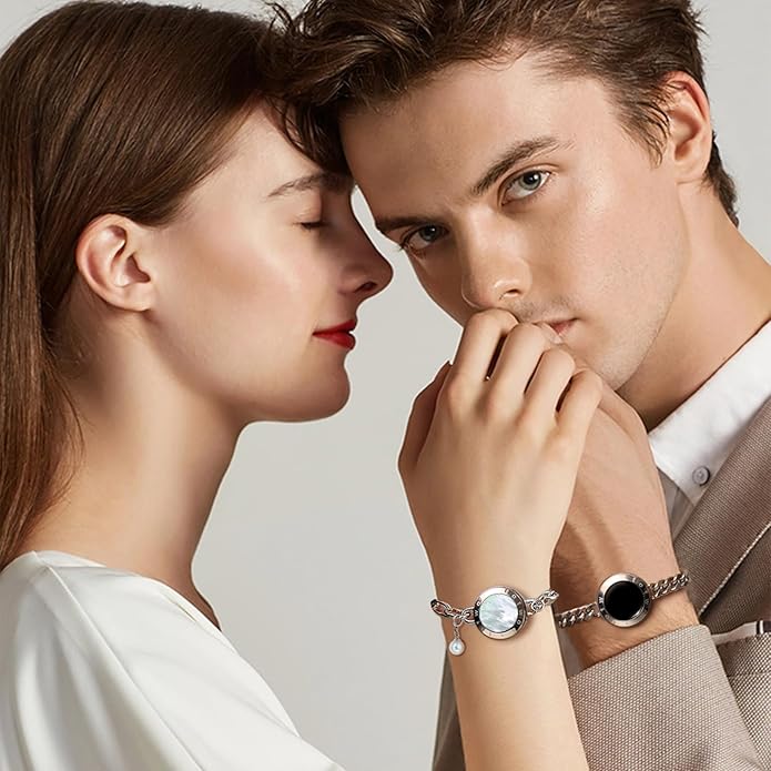 TOTWOO Long Distance Touch Bracelets for Couples, Smart Light & Vibration Love Jewelry, Long Distance Valentines Day Gifts for Him Her Women Men, One-to-One Bluetooth Pairing via App