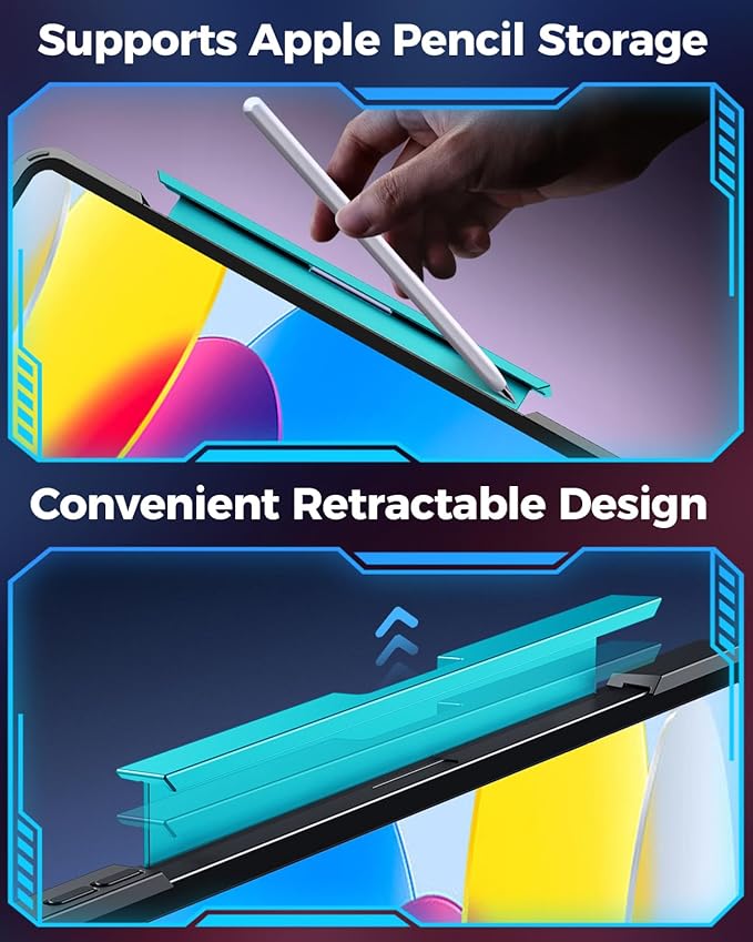 TSQQST Clear Wireless Keyboard Case for iPad (A16) 11th Generation 11-inch 2025/ iPad 10th Generation 10.9-inch 2022 with Pencil Holder & Multi-Touch Trackpad, 7-Color Backlight, 360 Rotatable, Blue