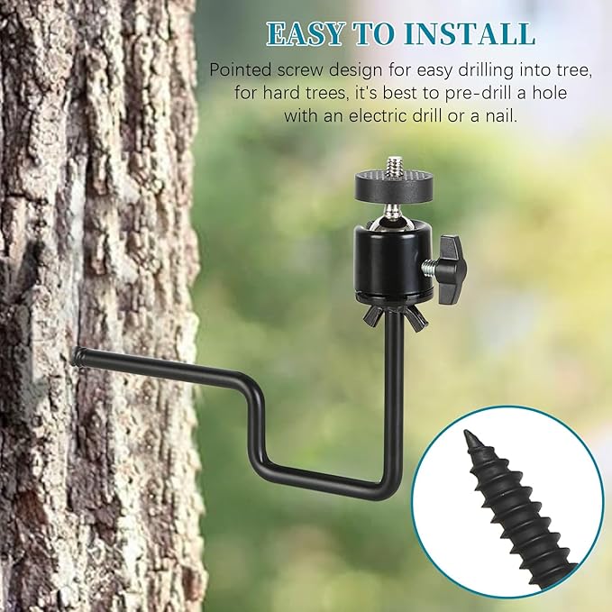 4 Pcs Trail Camera Tree Mount,1/4" x 20 Screw, 360° Rotatable Interface Tree Screw Mounting Bracket for Game Cam, Solar Panels, etc