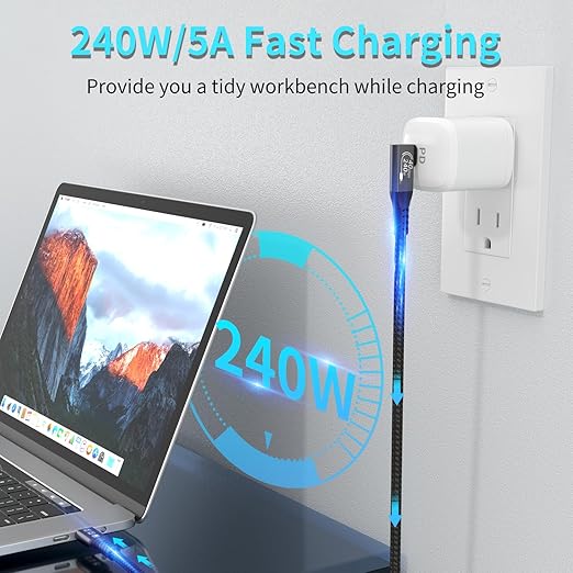 USB4 Thunderbolt 4 Cable, 240W Charging, 40 Gbps Data, 8K @ 60Hz HDR, USB C to USB C, 90Degree for Hub, Dock MacBook, M2, M3, Mac SSD (90Degree USB4 40G 240W 1.5M)