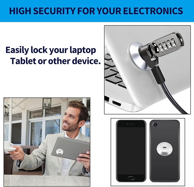 Security Lock Plate Self-Adhesive Plate with Lock Slot for Cables to Lock Down Laptops, Mac Book, Tablets, iPad, or Other Computer (Silver)