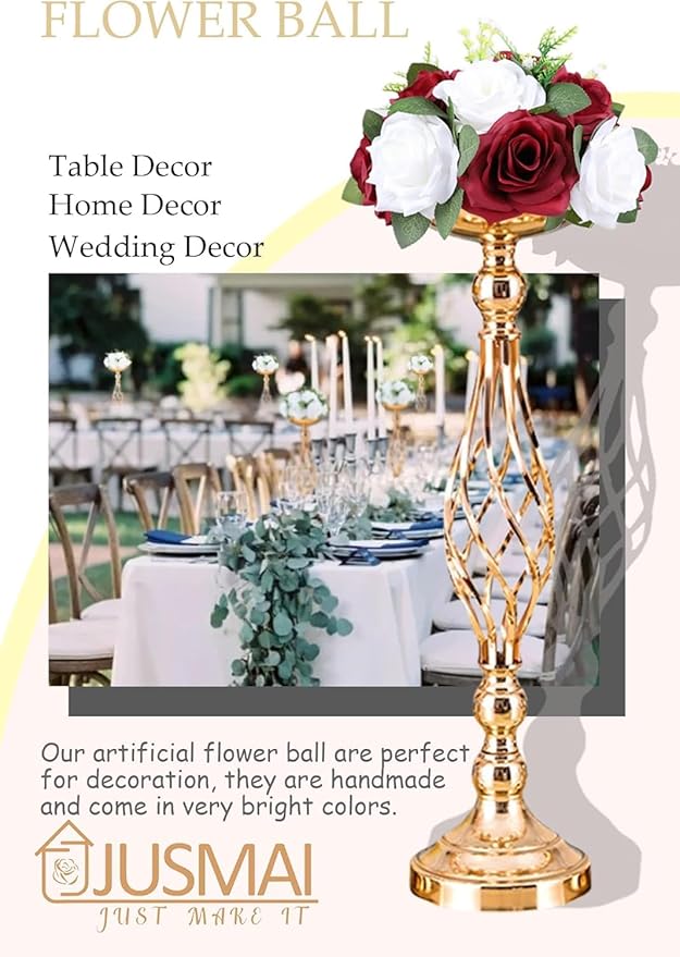 4 Pcs Burgundy White Flowers Artificial Flowers Ball Wedding Table Centerpiece Table Decorations Flower Arrangement for centerpieces Wedding Flowers
