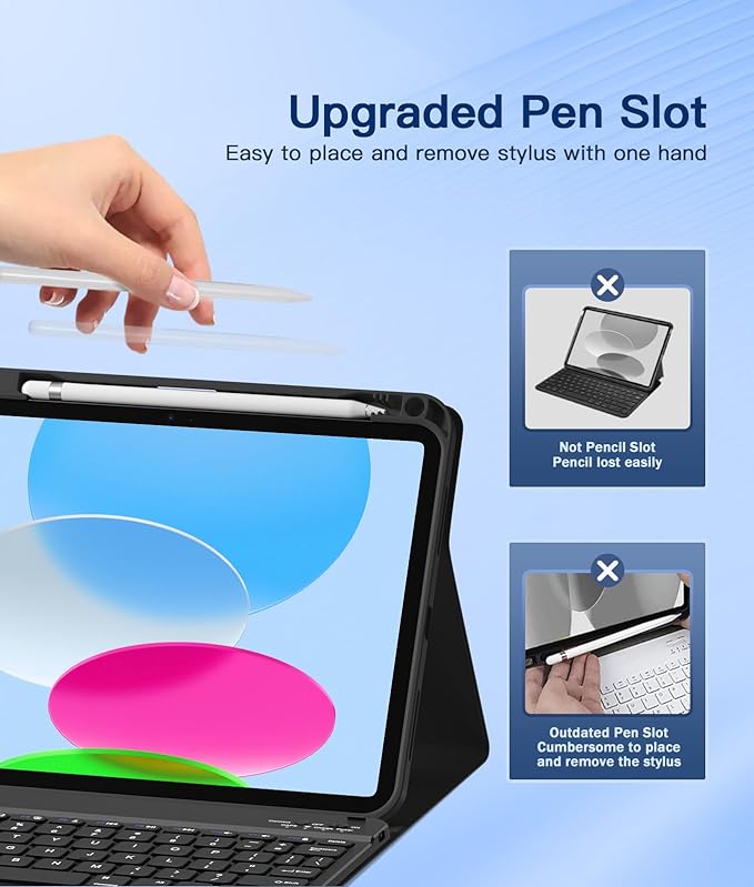 for iPad 10th Generation Case with Keyboard 10.9 Inch- Magnetic Wireless Keyboard Case with Pencil Holder Stain Proof Folio Cover for iPad (A16) 11th Gen 11 Inch 2025/10th Gen 2022 - Black