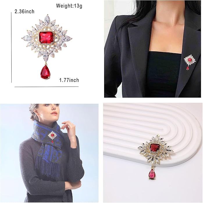 Crystal Pearl Flower Brooches Pins Fashion Beautiful Created Rhinestone Floral Brooch Good Idea for Party Dance Wedding Banquet for Elegant Women Girl