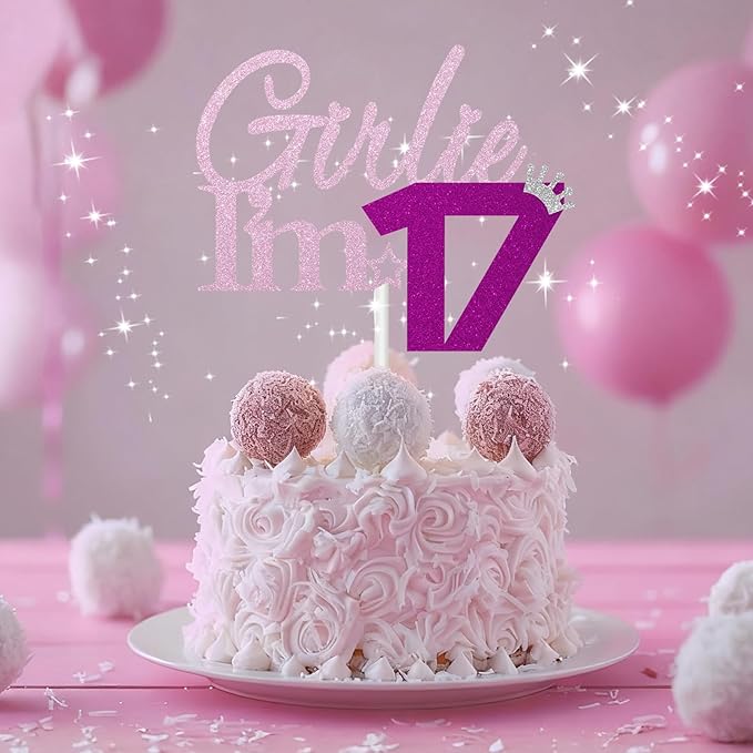 Girlie I'm 17 Cake Topper, 17th Birthday Decorations for Girl, Glitter Funny 17th Birthday Cake Topper, Girlie 17 Year Old Birthday Party Decoration Supplies