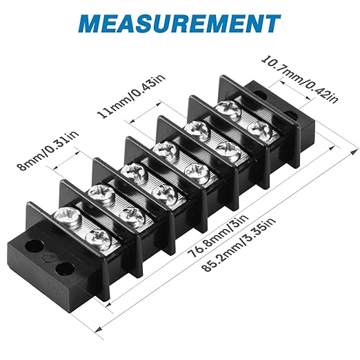 GLOSO Terminal Blocks Double Row Stainless 11 mm Pitch TBC, Marine Grade, 12-22 AWG Cu, 25A/300V - 1 Pack, 6 Poles