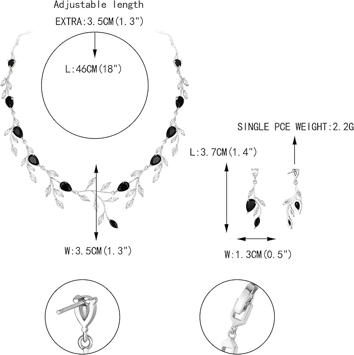 EVER FAITH Wedding Jewelry for Bride Women Bridesmaid, Sparkly Cubic Zirconia Pear-Shaped Birthstone Leaf Necklace Earrings Set for Prom