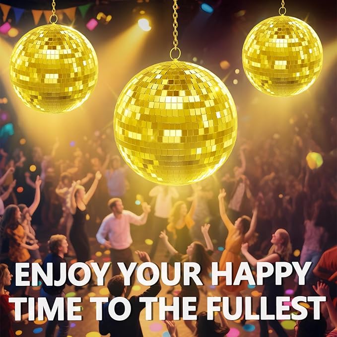 Disco Ball, 12/16/20 Inch Hanging Disco Ball, Mirror Ball for Party Decoration, Wedding, DJ Club, Stage, Birthday, Christmas, New Years Celebration (Golden, 20Inch)