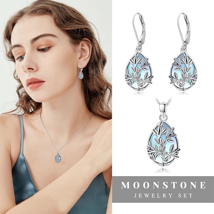 JUSTKIDSTOY Moonstone Necklace 925 Sterling Silver Teardrop Pendant Necklace Jewelry Gifts for Women Girls