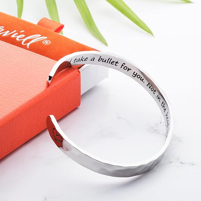 Carviell Engraved Cuff Bracelets for Women – Inspirational, Friendship, Love, Mom, Daughter, Sister, Christian, Graduation, Memorial & Wedding Gifts – 80+ Phrases – Stainless Steel, Gift-Ready