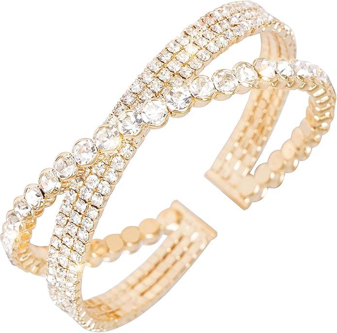 Rhinestone Bracelet for Women MultiLayer Crystal Cuff Bracelet Strand Layered Bracelet