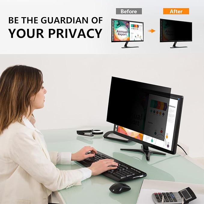 【2-Pack】 20 Inch Computer Privacy Screen for 16:9 Monitors with Anti-Spy Anti-Glare Filter, Blue Light Blocking & Eye Protection, Removable Anti-Scratch HD Clarity Screen Protector