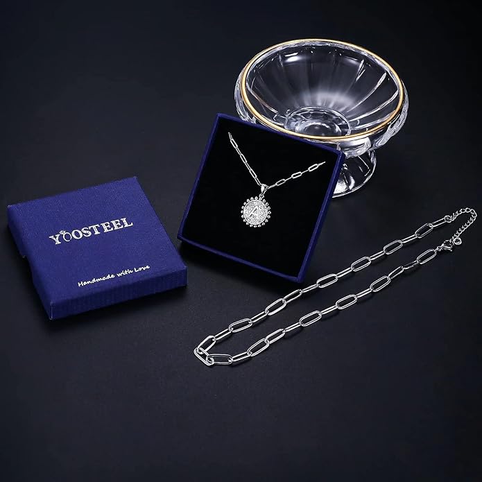 Yoosteel Valentines Gifts for Women Her - Gold Layered Initial Necklaces for Women 14K Gold Plated Dainty Layering Paperclip Link Chain Necklace Coin Initial Necklace Birthday Gifts for Teen Girls