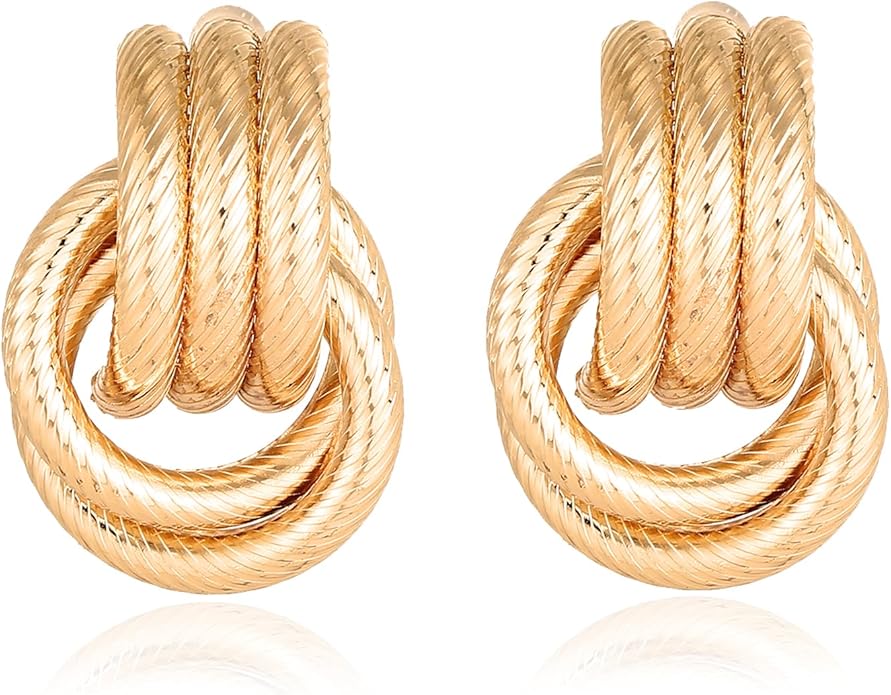 Gold/Silver Statement Geometric Earrings for Women Chunky Gold Knot Link Drop Dangle Earrings Trendy Jewelry Gift