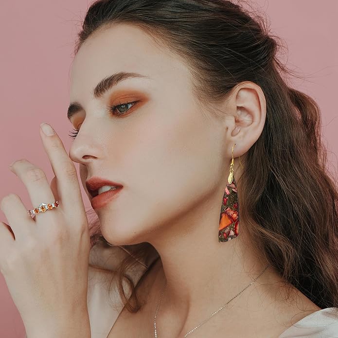 SELOVO Jasper Stone Earrings for Women Trendy Dangle Earrings Fishhook Drop Earrings