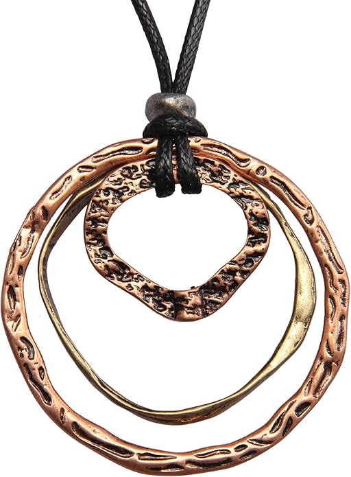 GelConnie Boho Necklaces for Women Vintage Silver Circles Long Pendant Necklace Cowgirl Sweater Necklace Adjustable Leather Choker Necklace for Women