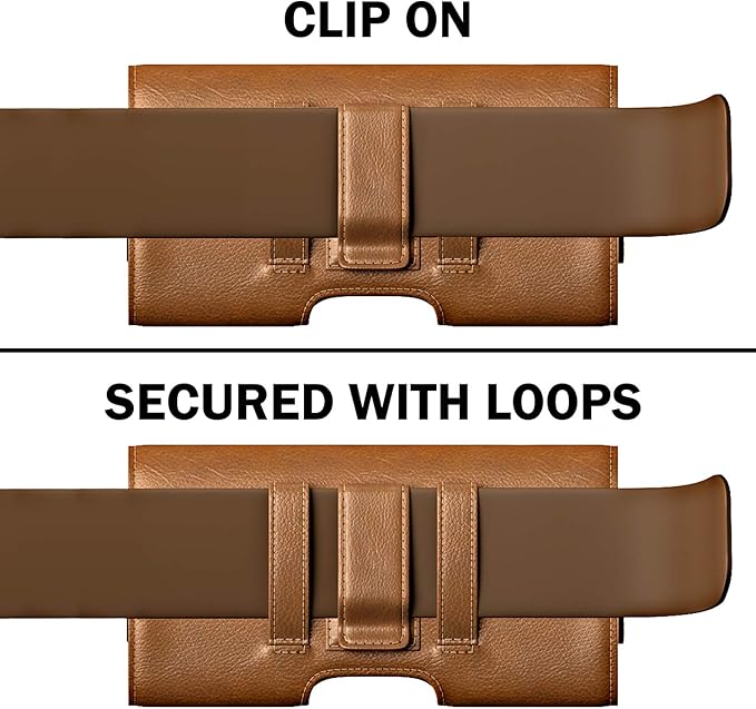 Holster for iPhone 16 16e Pro 15 14 13 12 11 10 XR Xs X, Samsung Galaxy S25 S24 S23 5G - Cell Phone Belt Holder Case with Clip - ID Card Magnetic Pouch - Brown