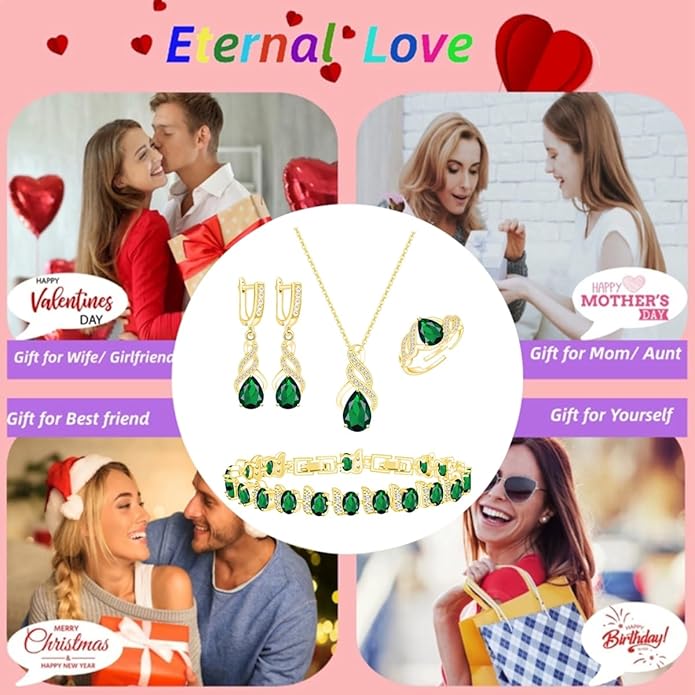 LMXXVJ Jewelry Set for Women,Teardrop Cubic Zirconia Necklace Earrings Adjustable Ring Bracelet Jewelry Set Formal Jewelry Gift