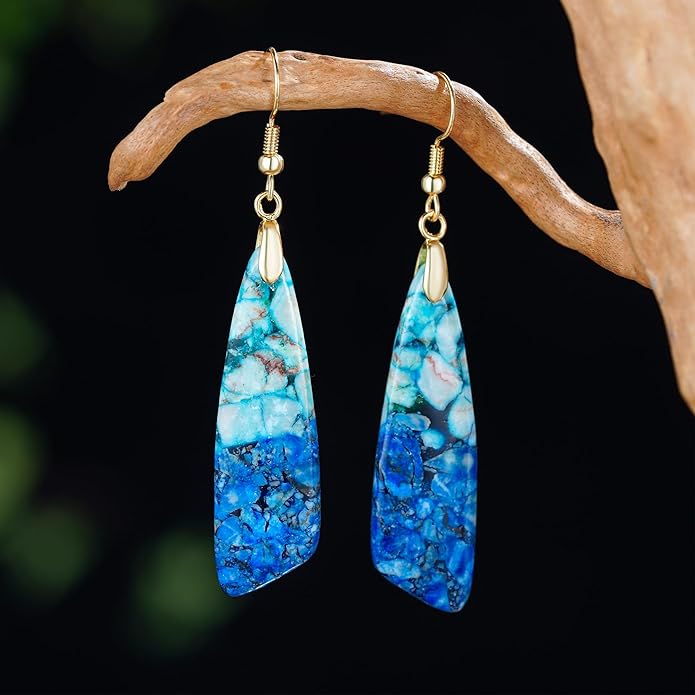 Boho Women Natural Stone Earrings Unique Healing Imperial Jasper Gemstone Energy Hypoallergenic Lightweight Dangle Drop Earrings Multiple Styles Earrings Jewelry for Birthday Party Gift