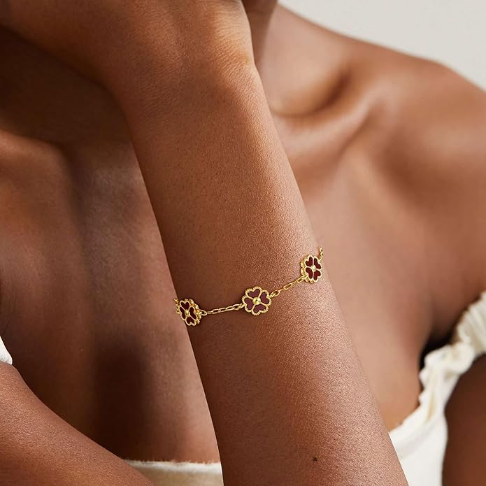 14K Gold Plated Clover Bracelets for Women Flower Four Leaf Link Bracelets Trendy Jewelry Gifts for Women