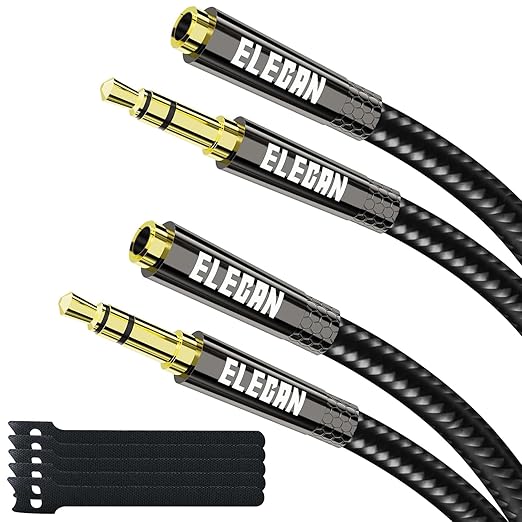 Elecan Headphone Extension Cable 1.5 Ft/2 Pack, 1/8 Inch 3.5 MM AUX Cord Wire Male to Female, Hi-Fi Sound Thin&Slim Braided TRS Stereo Audio Beats Cable Extender for Car,Home Stereos, Speaker,Phones