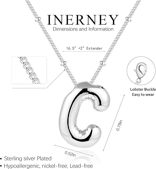 Inerney Valentines Day Gifts Gold Bubble Letter Necklace Initial Necklaces for Women, Chunky 14K Plated Balloon Initials, Trendy Charm Non Tarnish Custom Name Pendant Jewelry Gifts for Mom
