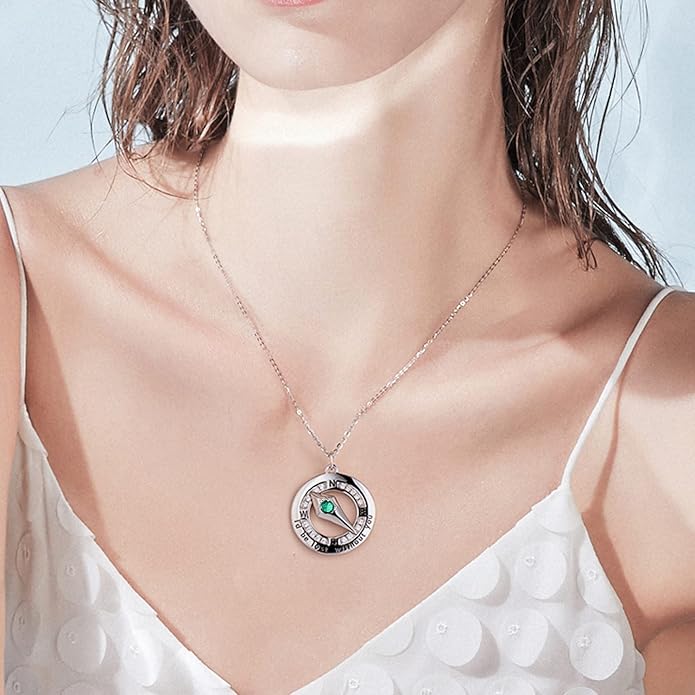 FANCIME Sterling Silver Compass Birthstone Necklaces Fine Jewelry Anniversary Birthday Gifts for Women Her Wife Mom