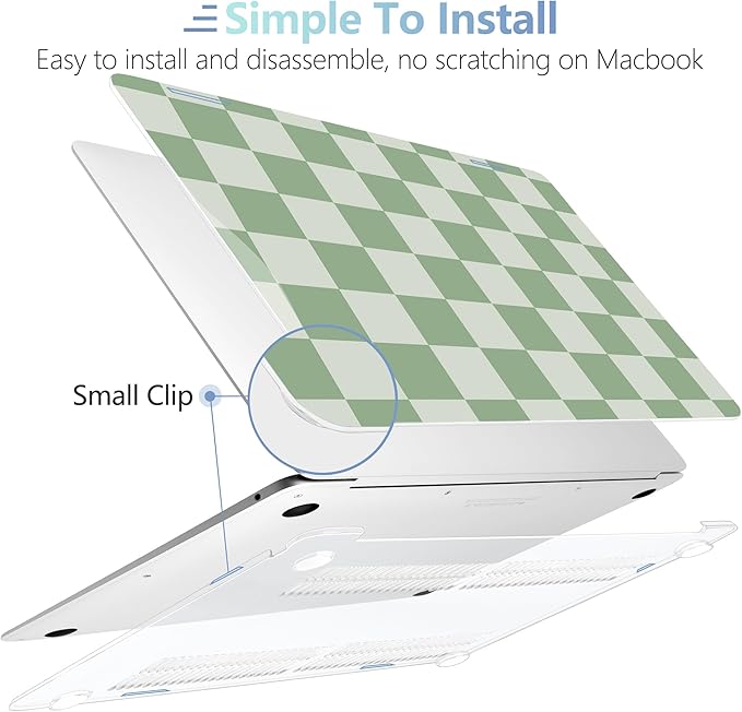 MEEgoodo for MacBook Air 13.3 inch Case 2021 2020 2019 2018 A2337 M1 A2179 A1932, Laptop Shell for MacBook Air M1 with Keyboard Webcam Cover & Trackpad Film & Type C Adapter,Green Checkered