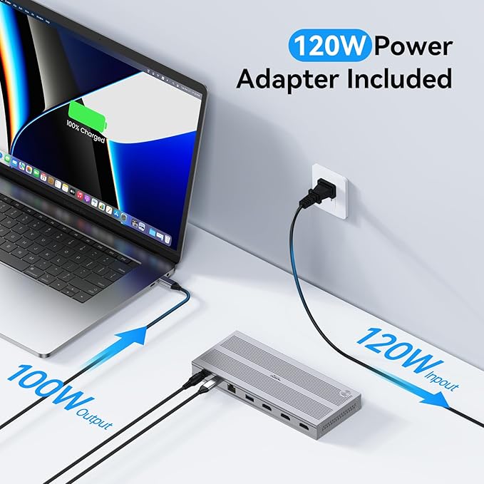 USB C Docking Station 3 Monitors with 120W Power Adapter, 4URPC Displaylink Docking Station 3 HDMI for MacBook/Mac mini M4, Windows, and Chrome with USB C(3 HDMI, 5 USB, Ethernet, SD/microSD)