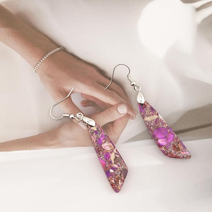Jasper Stone Earrings for Women Trendy Dangle Earrings Fishhook Drop Earrings