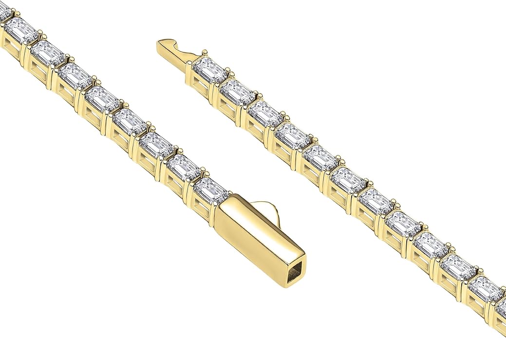 EcoGems Moissanite Tennis Bracelet for Women and Men – 18K White or Yellow Gold Plated Sterling Silver – Lab Grown D Color VVS Clarity Stones – Elegant Gift Box Included