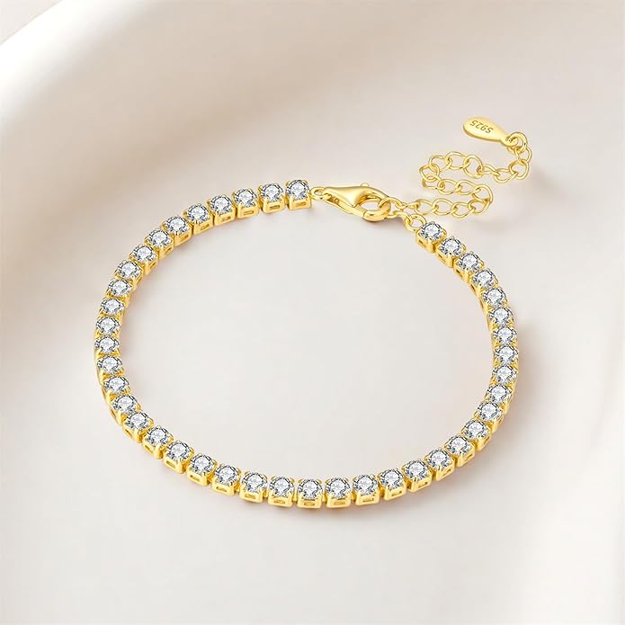 Women's 925 Sterling Silver Bracelet, Non Tarnish 18K Gold Plated Bracelets for Women, Dainty Chain Simple Jewelry Cute Handmade Minimalist for Gift