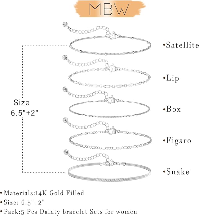 MBW Gold Bracelets for Women Trendy, Dainty 14K Gold Plated Bracelet Stack Beaded Chain Bracelet Set Thin Small Cute Paperclip Bracelets Fashion Waterproof Jewelry Gift Gold Accessories for Women
