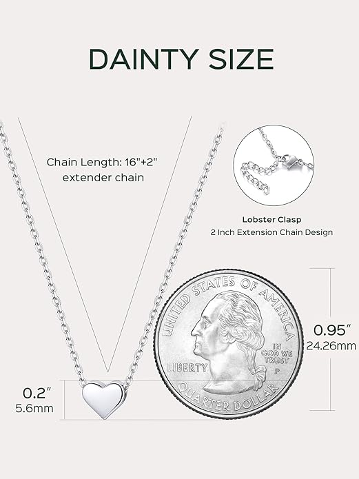 ChicSilver Personalized 925 Sterling Silver Dainty Small Heart/Star/Moon/Dot/Triangle Pendant Necklace for Women, Silver/Gold/Rose Gold/Black (with Gift Box)
