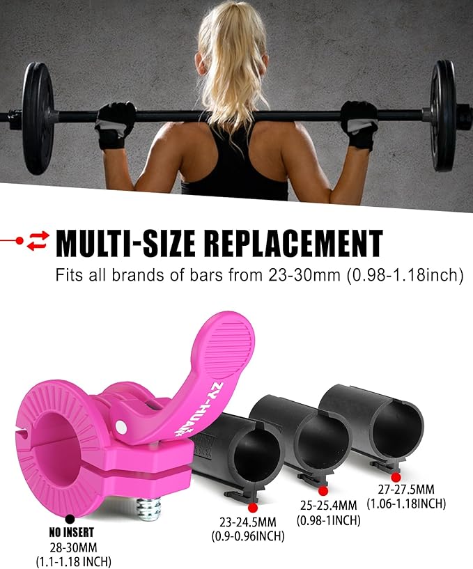 Pro Barbell Clips 1 inch Barbell Clamps 0.9-1.18inch Quick Release Weight Clips for Bars Multi-Size Adjustable Olympic Barbell Clamps