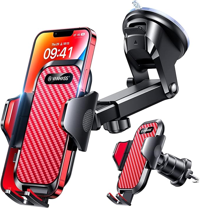 VANMASS [Longest Lasting] True Military-Grade Car Phone Holder Strongest Suction & Clip Cell Mount Dashboard Windshield Vent Automobile Cradle Truck Accessories for iPhone 16 15 Pro Max 14 13 Android